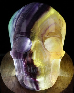 4.1" Hollow Fluorite Hand Carved Crystal Skull with Led Stand, Super Realistic, Crystal Healing