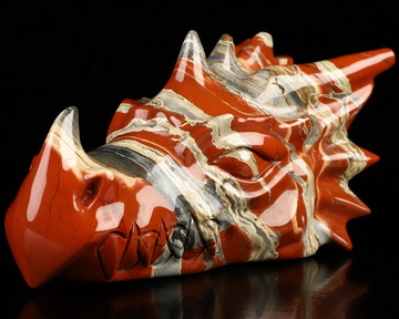 5.9" Red Jasper Hand Carved Crystal Dragon Head Skull Sculpture, Crystal Healing