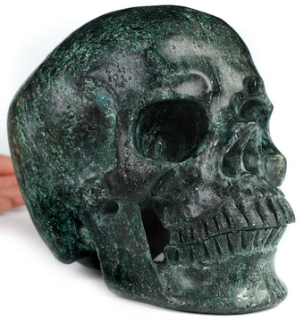 Super Realistic! Lifesized 7.0" Chlorite Schist Hand Carved Crystal Skull, Crystal Healing