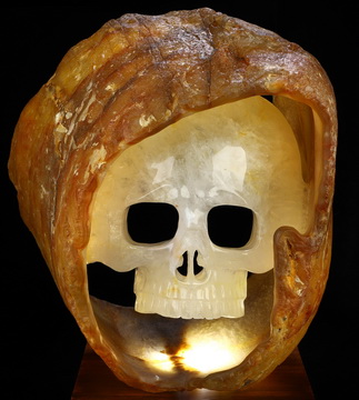 9.1" Quartz Rock Crystal Hand Carved Crystal Skull Fine Art Sculpture, Crystal Healing