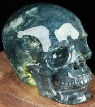 4.0" Green Moss Agate Hand Carved Crystal Skull Lamp, Crystal Healing
