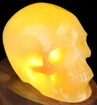 4.5" Beeswax Jade Hand Carved Hollow Crystal Skull Lamp/Light with Led Stand