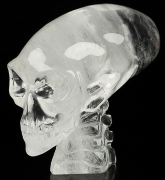3.5" Quartz Rock Crystal Hand Carved Crystal Elongated Mayan Alien Skull with Spine Sculpture, Crystal Healing