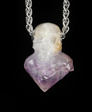 Gemstone Necklace of 1.0" Amethyst Hand Carved Crystal Skull Pendant, Skull Jewelry