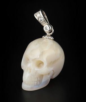 Gemstone Necklace of 0.7" Australian Opal Hand Carved Crystal Skull Pendant, Skull Jewelry