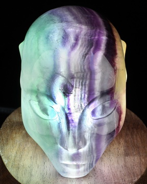 3.3" Hollow Fluorite Hand Carved Hollow Elf Crystal Skull Lamp/Light with Led Stand