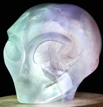 3.5" Hollow Fluorite Hand Carved Female Alien Hollow Crystal Skull Lamp/Light with Led Stand