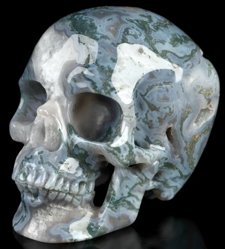 4.5" Green Moss Agate Hand Carved Crystal Skull, Super Realistic, Crystal Healing