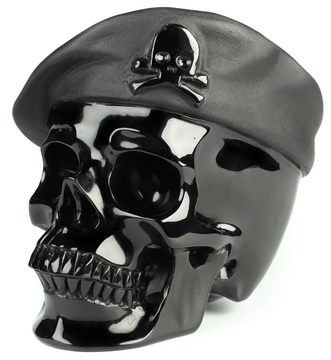 5.6" Black Obsidian Hand Carved Crystal Pirate Skull Sculpture, Crystal Healing