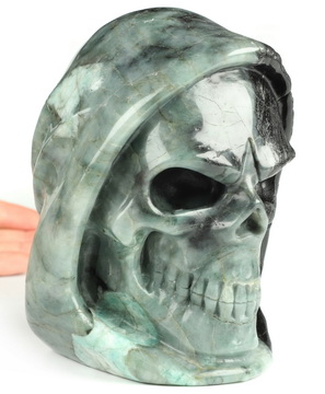 Gemstone 5.3" Emerald Hand Carved Death Crystal Skull Sculpture, Crystal Healing