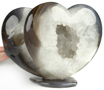 8.0" Agate Geode Hand Carved Heart Crystal Skull Fine Art Sculpture, Crystal Healing