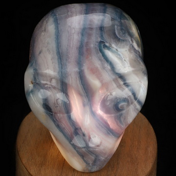 3.5" Fluorite Star Being Hollow Female Alien Crystal Skull Companion Lamp with Led Stand, Hand Carved Gemstone Fine Art Sculpture, Reiki Healing Stone Statue