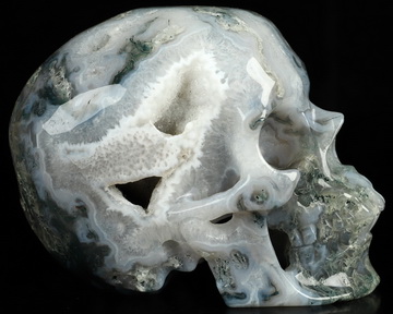 4.6" Green Moss Agate Geode Hand Carved Crystal Skull, Super Realistic, Crystal Healing