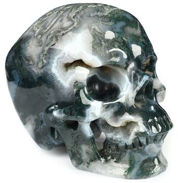 5.1" Green Moss Agate Hand Carved Crystal Skull, Super Realistic, Crystal Healing