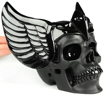 5.9" Black Obsidian Hand Carved Guardian Crystal Skull Sculpture, Crystal Healing