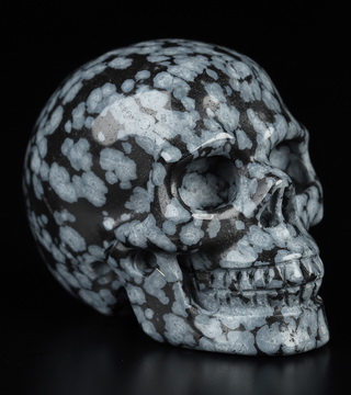 2.0" Snowflake Obsidian Hand Carved Crystal Skull, Realistic, Crystal Healing