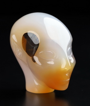 1.7" Premium Brazilian Agate Hand Carved Fairy Elf Alien Crystal Skull Companion Sculpture, Crystal Healing