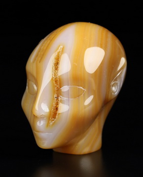 1.7" Premium Brazilian Agate Hand Carved Fairy Elf Alien Crystal Skull Companion Sculpture, Crystal Healing