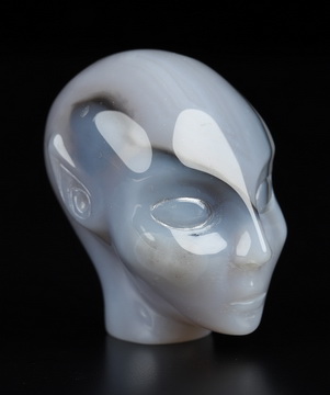 1.7" Premium Brazilian Agate Hand Carved Fairy Elf Alien Crystal Skull Companion Sculpture, Crystal Healing