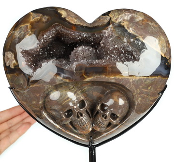 7.5" Dinosaur Egg Agate Amethyst Geode Hand Carved Crystal Skulls Fine Art Sculpture, Crystal Healing