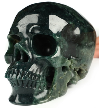 Super Realistic! Lifesized 6.0" Green Grape Agate Hand Carved Crystal Skull, Crystal Healing