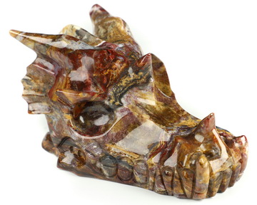 3.8" Pietersite Hand Carved Crystal Dragon Skull Sculpture, Crystal Healing