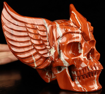 6.0" Red Jasper Hand Carved Guardian Crystal Skull Sculpture, Crystal Healing
