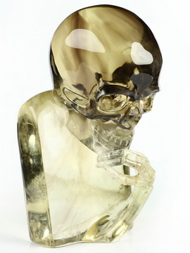 The Thinker, 4.3" Citrine Hand Carved Crystal Skull Fine Art Sculpture, Crystal Healing