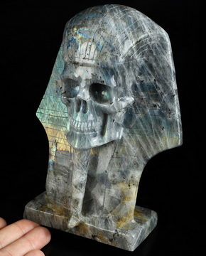 6.7" Labradorite Hand Carved Pharaoh Crystal Skull Sculpture,Crystal Healing