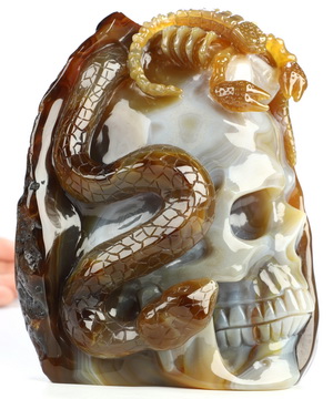 6.1" Carnelian Hand Carved Crystal Skull with Snake and ScorpionSculpture, Crystal Healing