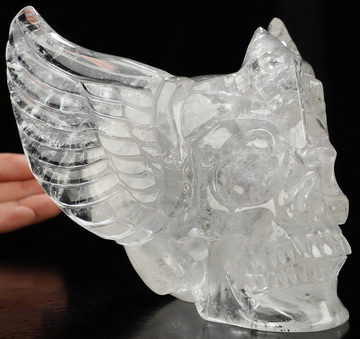 5.8" Quartz Rock Crystal Hand Carved Guardian Crystal Skull Sculpture, Crystal Healing