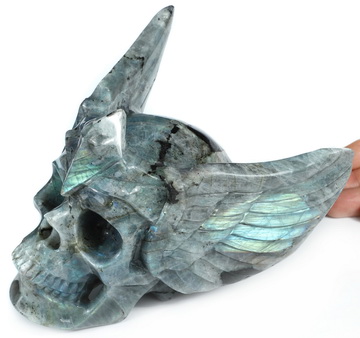 5.7" Labradorite Hand Carved Guardian Crystal Skull Sculpture, Crystal Healing