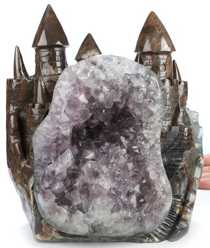 8.7" Dinosaur Egg Agate Amethyst Geode Hand Carved Crystal Castle Fine Art Sculpture, Crystal Healing