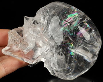 Rainbow 3.5" Clear Quartz Rock Crystal Hand Carved Crystal Skull, Super Realistic, Crystal Healing