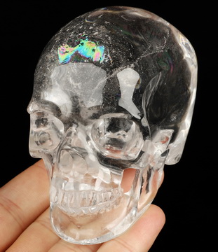 3.5" Rainbow Clear Quartz Rock Crystal Hand Carved Crystal Skull, Super Realistic, Crystal Healing