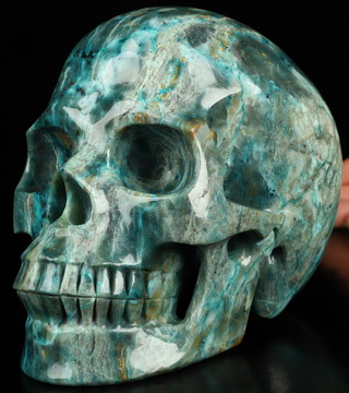 Gemstone Lifesized 6.9" Chrysocolla Hand Carved Crystal Skull, Realistic, Crystal Healing
