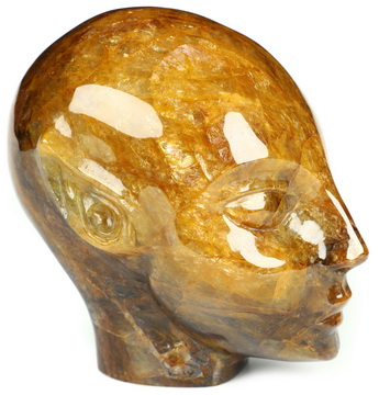 4.1" Golden Healer Quartz Hand Carved Fairy Elf Alien Crystal Skull Companion Sculpture, Crystal Healing