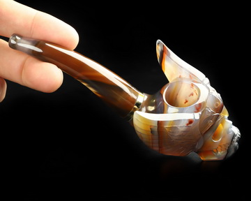 5.4" Premium Brazilian Agate Hand Carved Crystal Skull Pipe, Crystal Healing