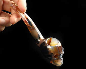 5.7" Premium Brazilian Agate Hand Carved Crystal Skull Pipe, Crystal Healing