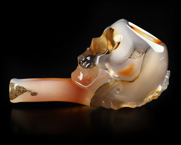 3.1" Premium Brazilian Agate Hand Carved Crystal Skull Pipe, Crystal Healing