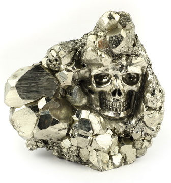 2.5" Pyrite Hand Carved Crystal Skull Fine Art Sculpture, Crystal Healing