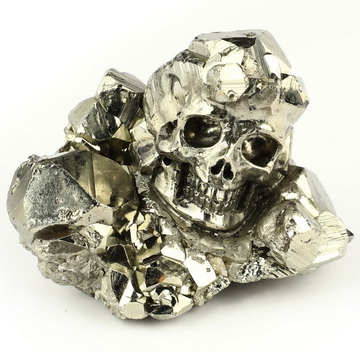 2.0" Pyrite Hand Carved Crystal Skull Fine Art Sculpture, Crystal Healing