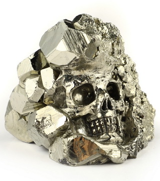 1.6" Pyrite Hand Carved Crystal Skull Fine Art Sculpture, Crystal Healing