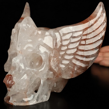 5.8" Fire Quartz Hand Carved Guardian Crystal Skull Sculpture, Crystal Healing