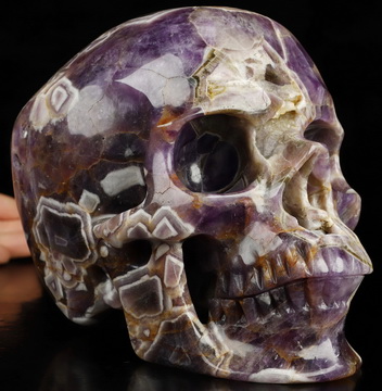 Super Realistic! Lifesized 6.9" Dream Chevron Amethyst Hand Carved Crystal Skull, Crystal Healing