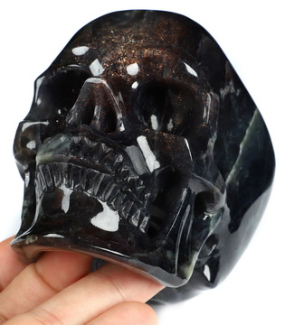Rare Flash! 4.5" Iolite Hand Carved Crystal Skull, Super Realistic, Crystal Healing