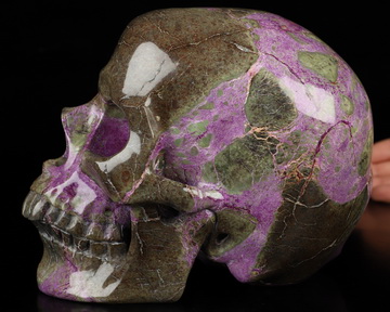 Super Realistic! Lifesized 7.4" Stichtite and Serpentine Hand Carved Crystal Skull, Crystal Healing