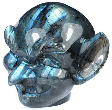 4.0" Labradorite Hand Carved Crystal Goblin Fine Art Sculpture, Crystal Healing