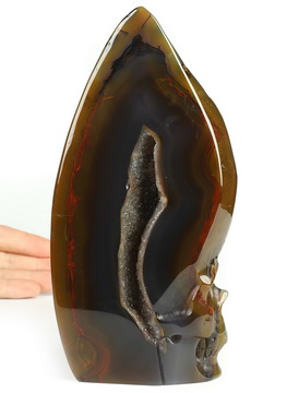 6.7" Premium Brazilian Agate Hand Carved Crystal Skull Fine Art Sculpture, Crystal Healing