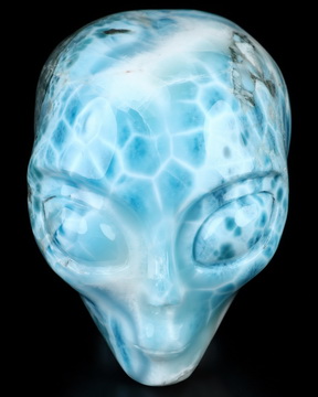 Gemstone 3.5" Larimar Star Being Female Alien Crystal Skull Companion, Hand Carved Gemstone Fine Art Sculpture, Reiki Healing Stone Statue